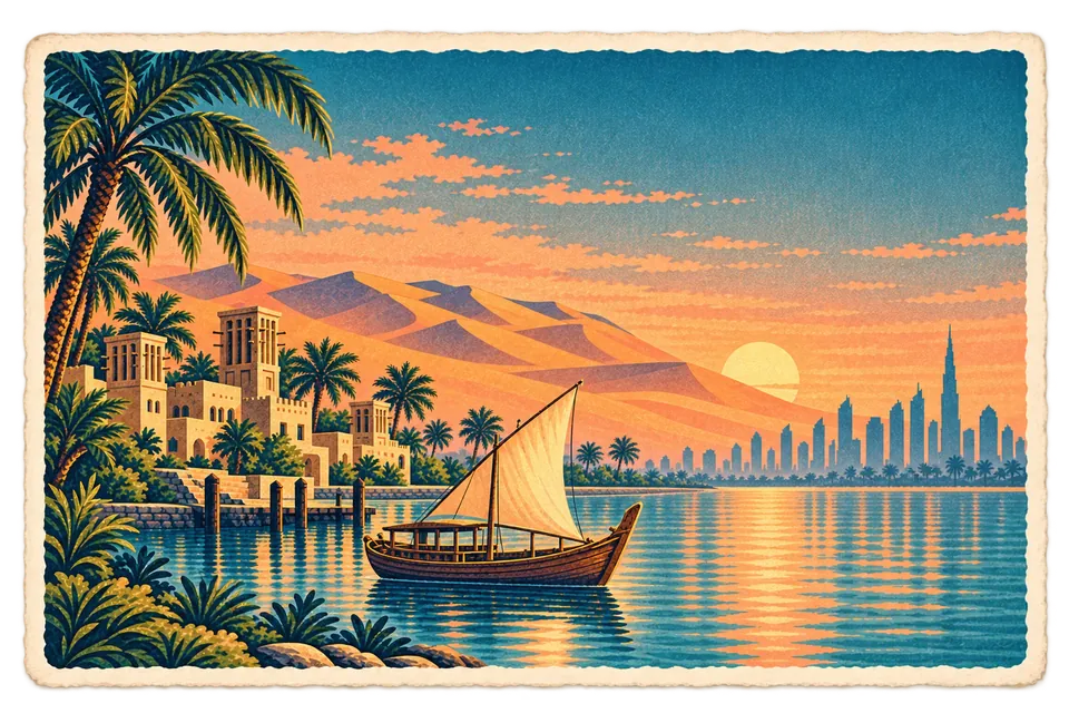 How early to get to the airport: Travary postcard art