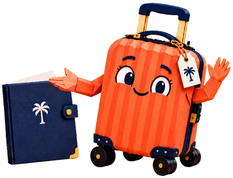Travi, the Travary suitcase, waving hello